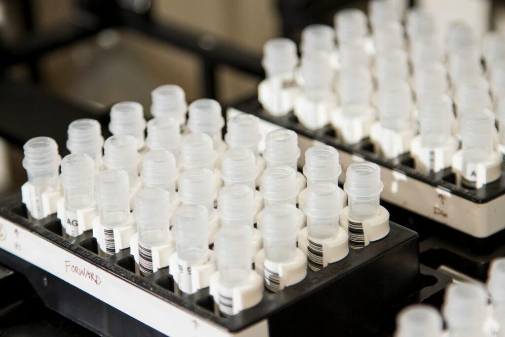 Tray of vials for scientific testing